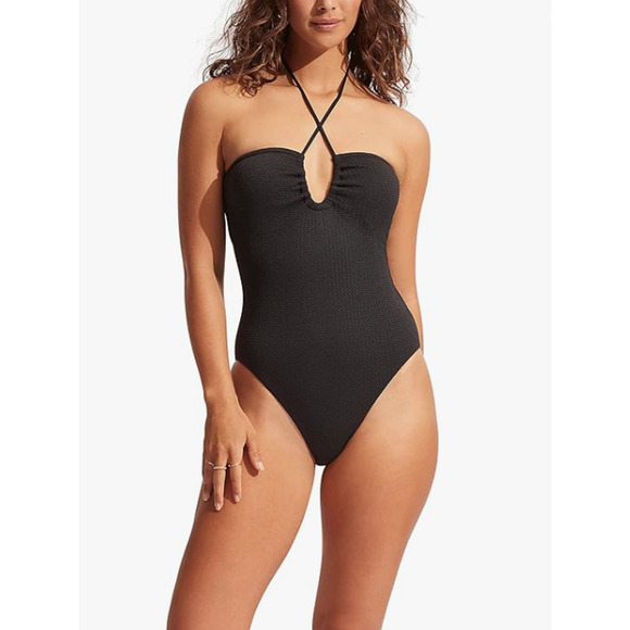 Seafolly Black Halter One Piece Swimsuit - Picture 1 of 9
